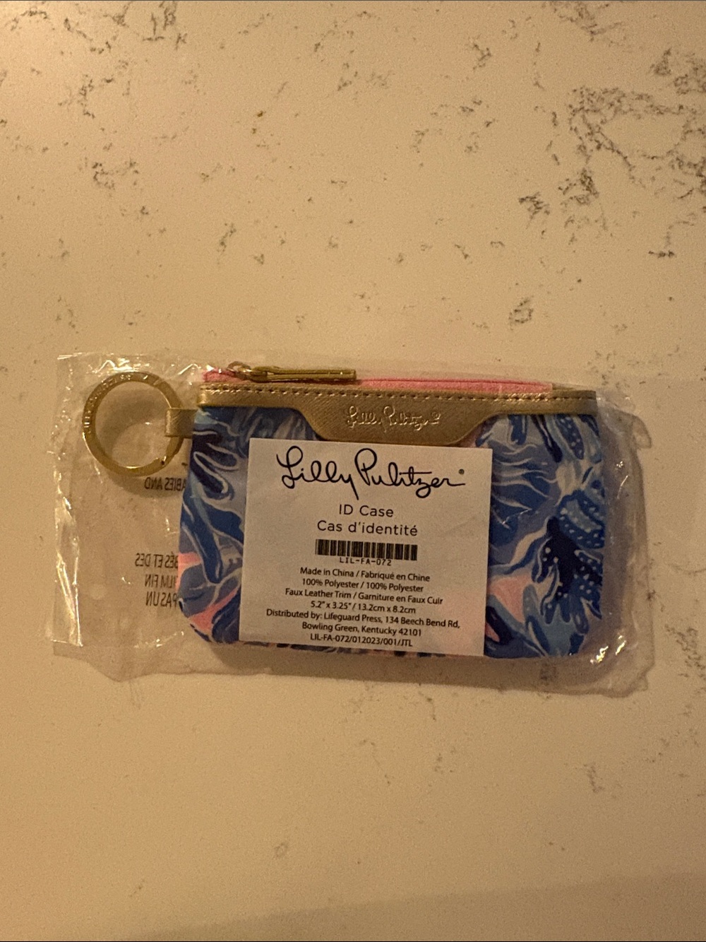 Lilly Pulitzer Blue Floral ID Pouch with Pink & Gold Trim